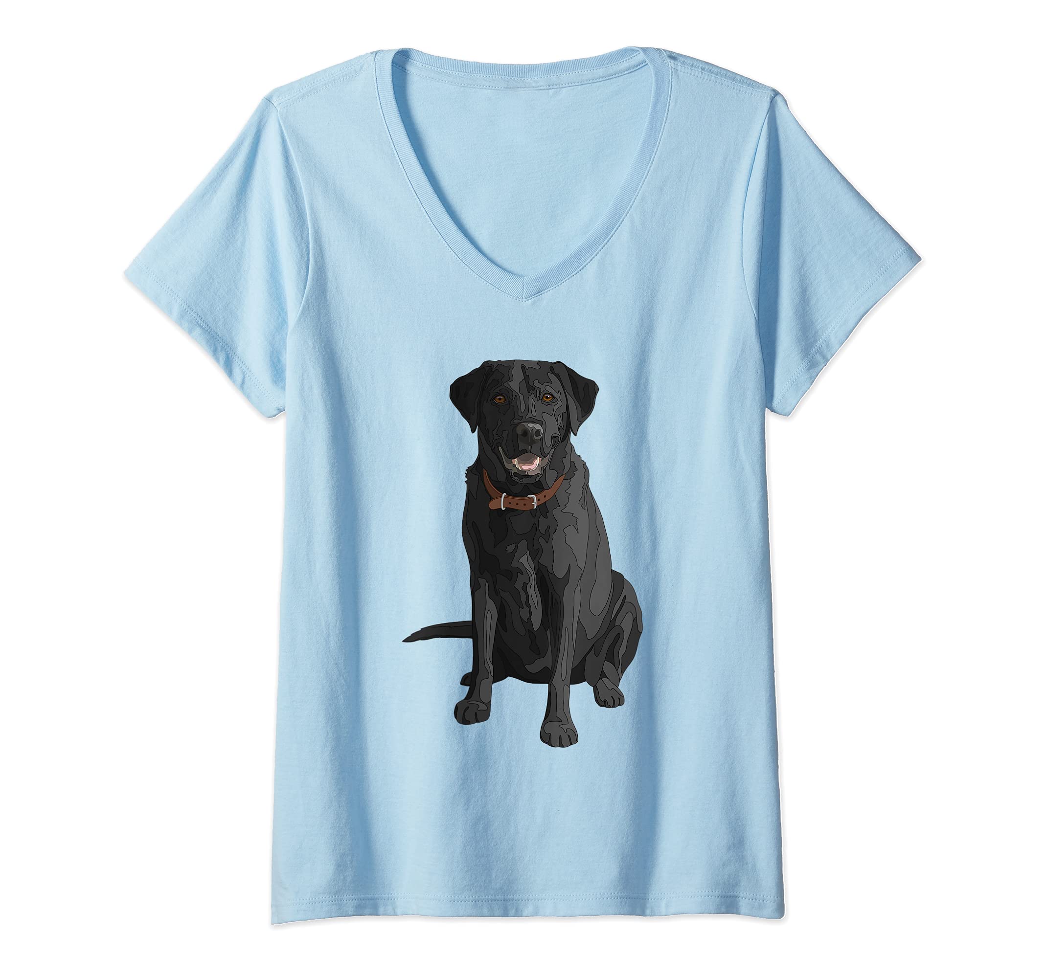 Womens Happy Black Labrador Retriever Dog V-Neck T-Shirt