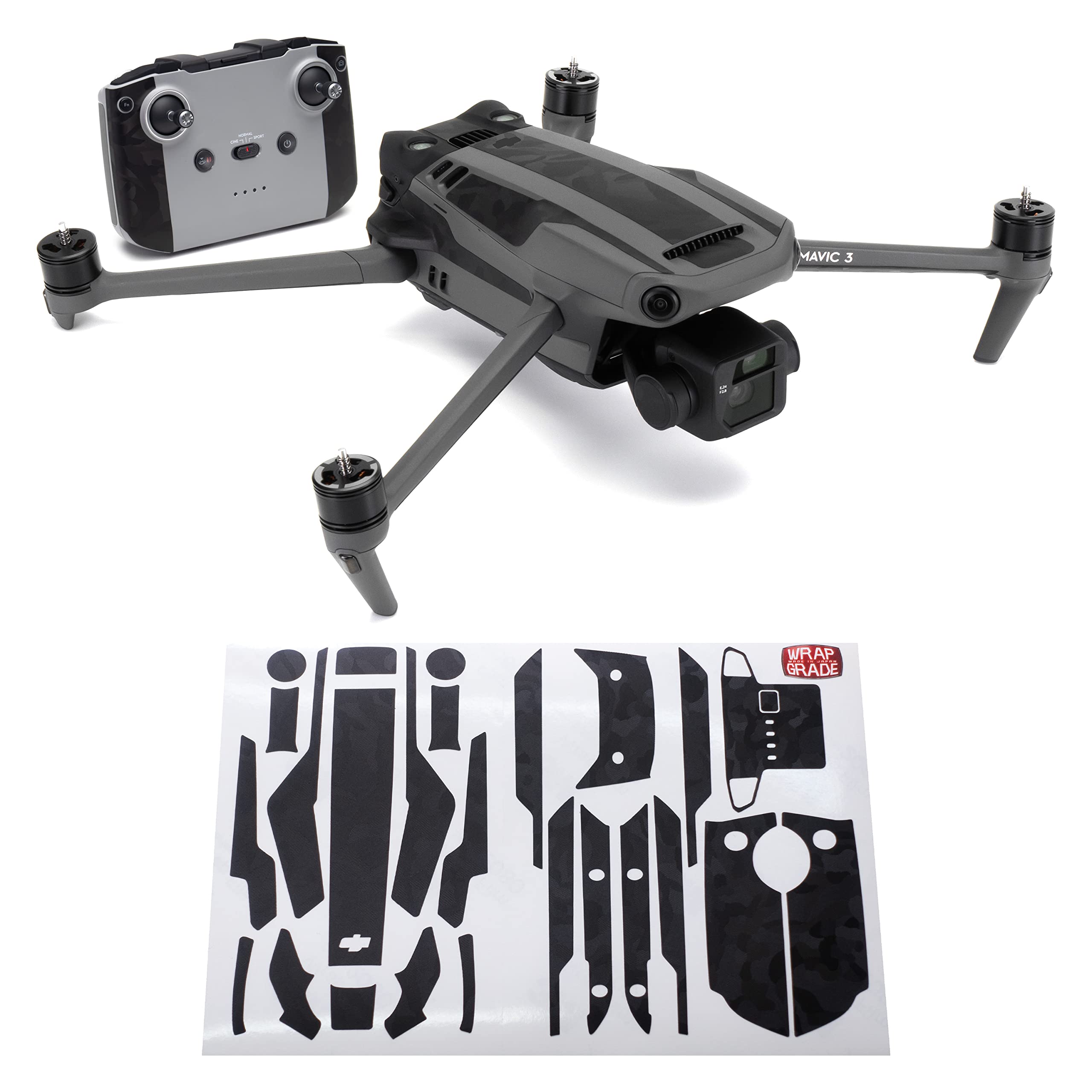 WRAPGRADE Partial Skin Stickers Compatible with Mavic 3 / Mavic 3 Classic Accent Color (BLACK BUMPY CAMO) — image 1