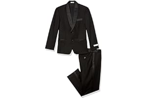 Calvin Klein Boys 2-Piece Formal Tuxedo Suit Set, Includes Jacket & Dress Pants, Satin Trim Detailing & Functional Pockets