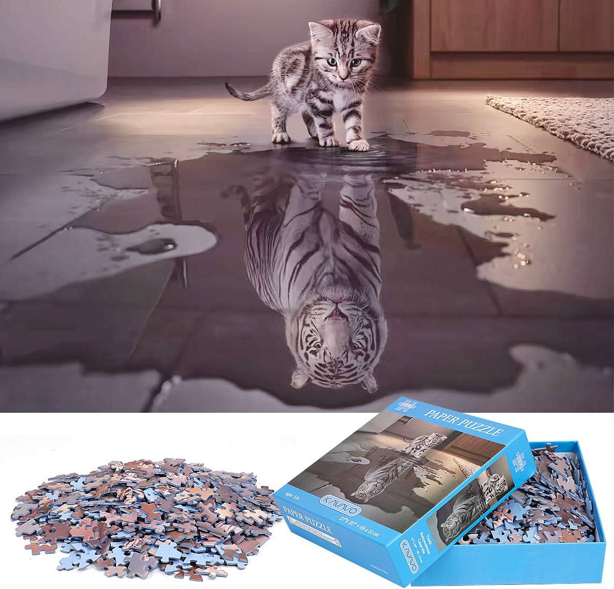 1000 Piece Jigsaw Puzzle for Adults,「Cat with Tiger in Heart」,Premium Recyclable Materials and High Definition Printing Puzzle,Family Play,Team Building,Present & Gift for Lovers or Friends.