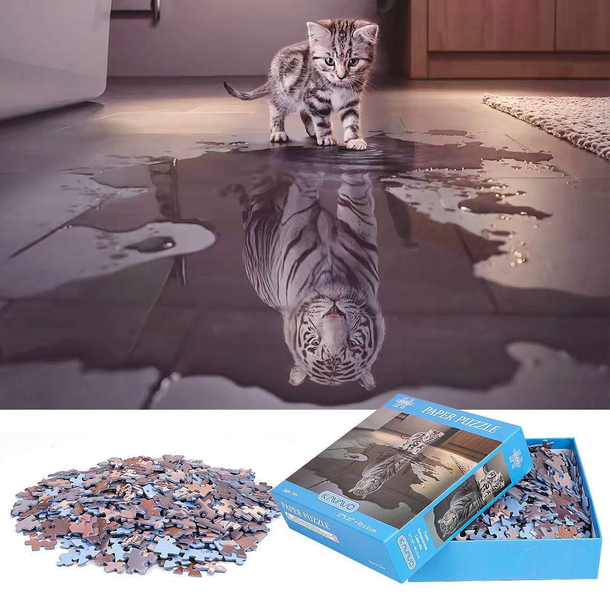 1000 Piece Jigsaw Puzzle for Adults,「Cat with tiger in heart」,Premium Recyclable Materials and High Definition Printing Puzzle,Family play,Team building,Present & Gift for Lovers or Friends.