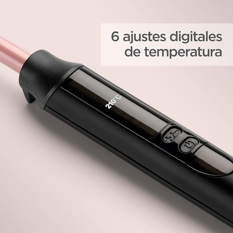 Ferro de Ondulação 10mm - Curvador de Barril Cerâmico com Quartzo, Curvador Peklo com 10 Definições de Temperatura, Caracóis Definidos, Afro, Compacto, Rosa & Preto, C449E