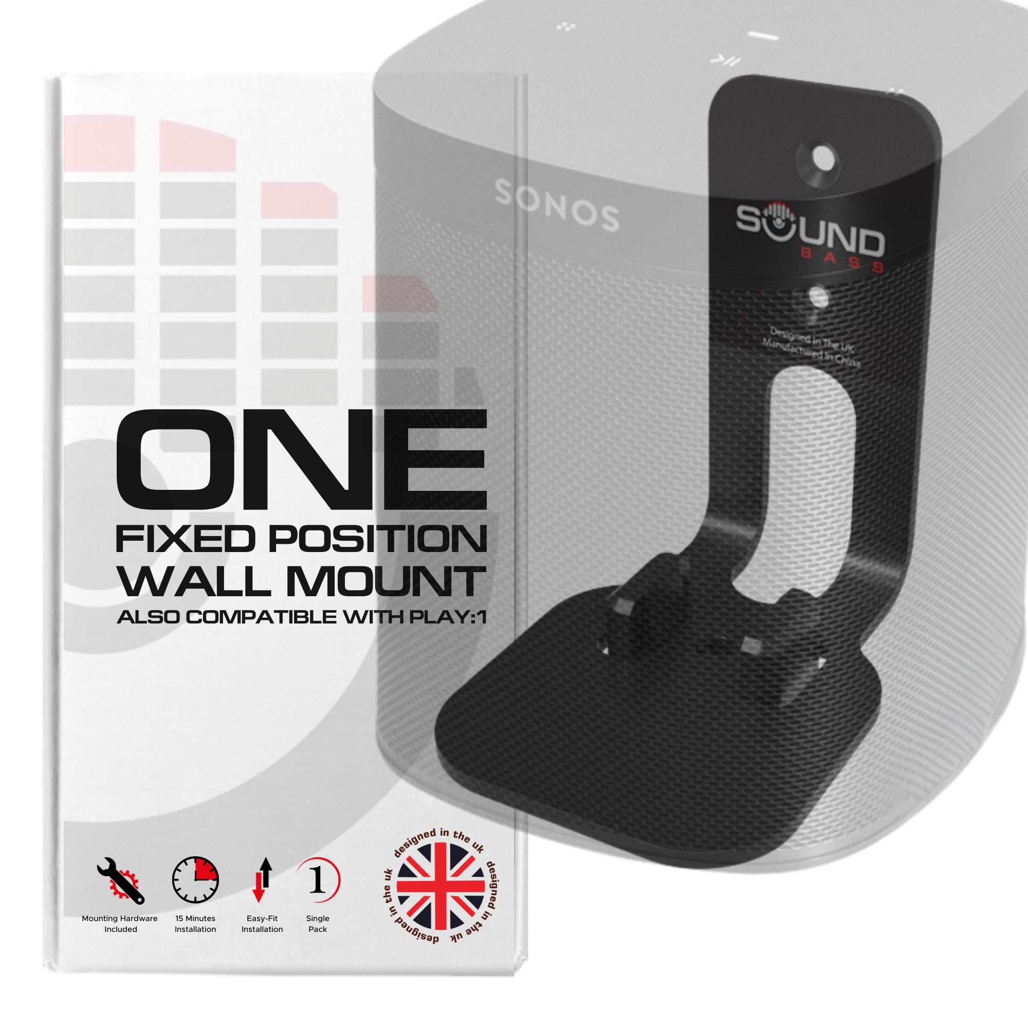 Sound Bass ONE, ONE Gen 2, ONE SL & Play:1 Wall Mount Bracket, Black, Compatible with Sonos ONE, ONE Gen 2, ONE SL & PLAY1 Speaker