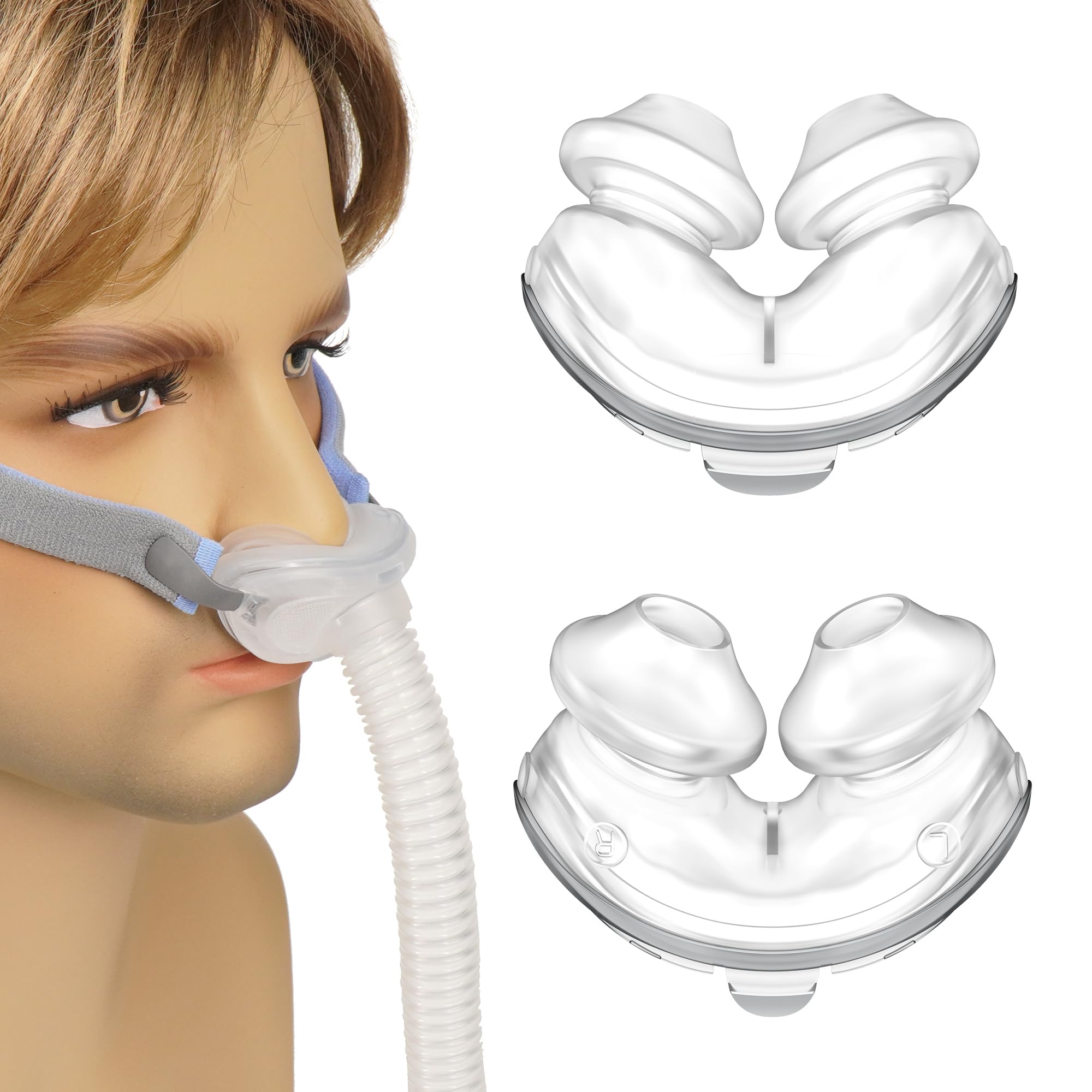 View 1 of 2 Packs Nasal Pillows Medium for ResMed Airfit P10, FSA/HSA Eligible, Replacement P10 Nasal Pillow CPAP Cushion with Softer Silicone, Updated Version with Lighter Weight and Better Seal - Medium