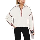Yanekop Womens Quarter Zip Pullover Sherpa Fleece Jacket Oversized Zip Up Sweatshirt Half Zip Pullover Fuzzy Outerwear