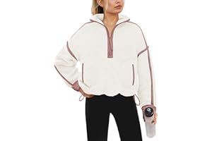Yanekop Womens Quarter Zip Pullover Sherpa Fleece Jacket Oversized Zip Up Sweatshirt Half Zip Pullover Fuzzy Outerwear