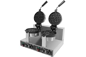 YIPONYT Commercial Double Waffle Maker 110V 2400W, Dual-Head Belgian Waffle Iron with Nonstick Plates, Stainless Steel Waffle