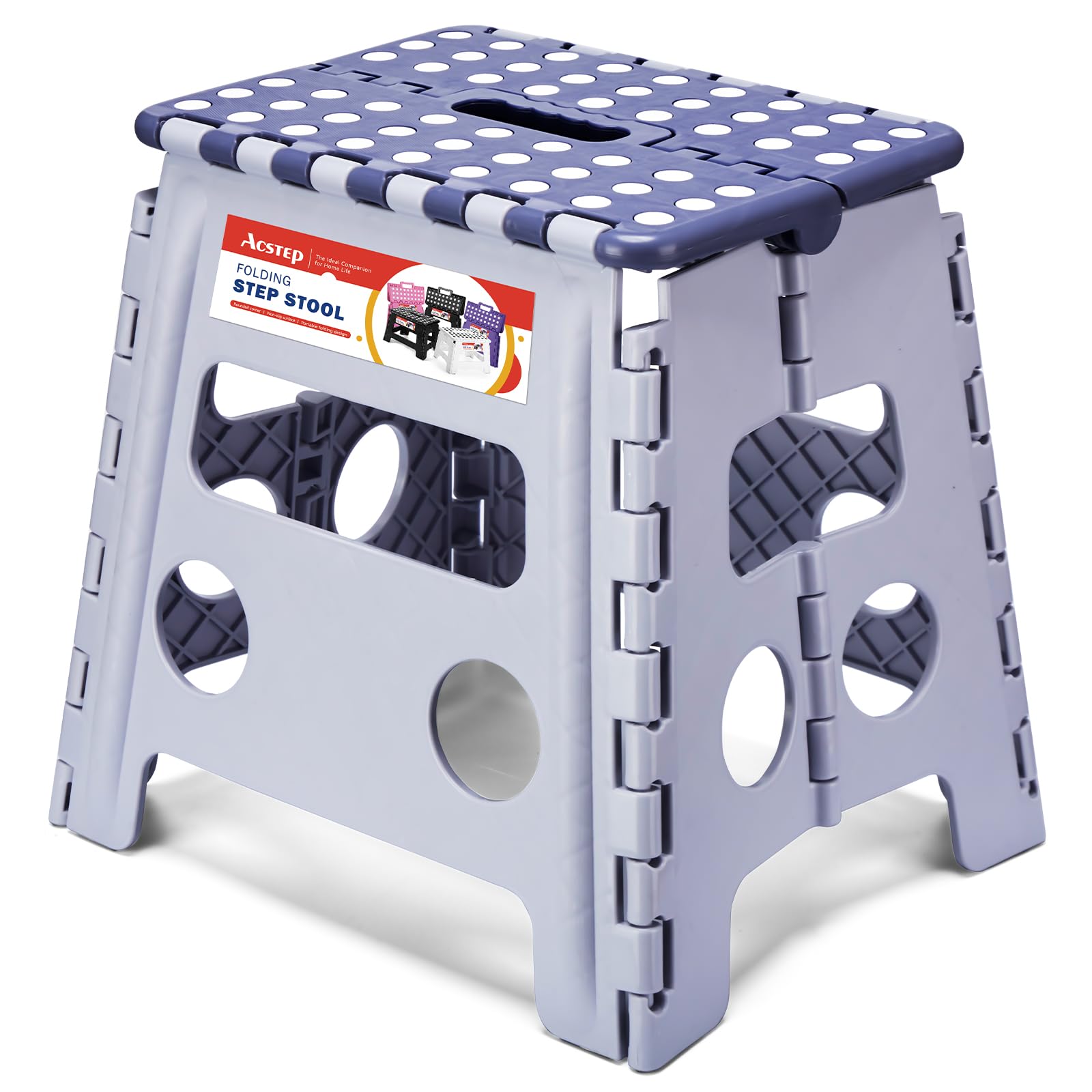 Photo 1 of ACSTEP 13 Inch Folding Step Stool,Foldable Step Stools for Kids and Adults 300 LB Capacity, 300 LB Capacit Suitable for Kitchen Fishing (Purple)