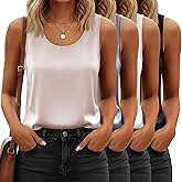 Velvelhall 4 Pack Women's Silk Satin Tank Top Camisole Sleeveless Work Undershirt Scoop Neck Lightweight Blouse Dressy Shirt