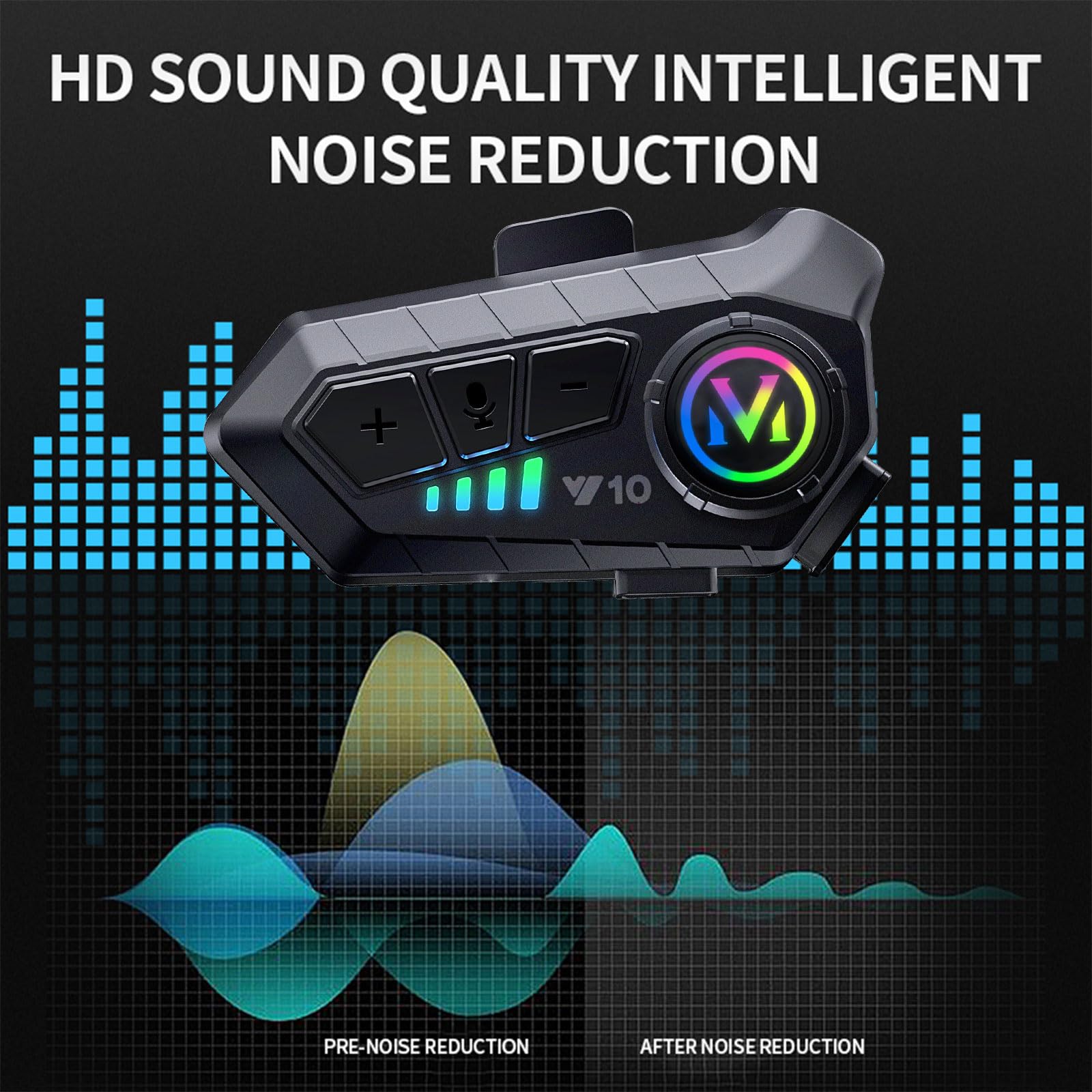 BTQILEYOO Y10 Motorcycle Helmet Bluetooth Headset, Bluetooth 5.3 Headphone, Smart Noise Reduction, HiFi Level Sound Quality, IPX6 Waterproof, 2 Different Types of Mic, Compatible with All Helmets