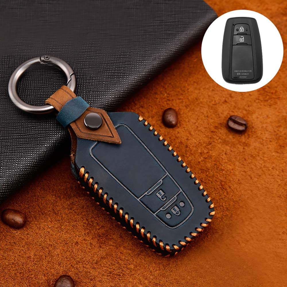 ontto for Toyota Car Key Cover Premium Leather Key Fob Cover Holder Protector for Toyota CHR C-HR RAV4 Camry Corolla Prado Prius 2016 2017 2018 2019 2020 Remote Car Key Case Keyring Blue