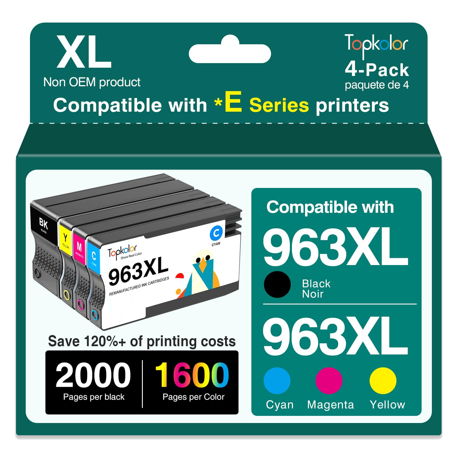 Topkolor 963XL Ink Cartridges Multipack Remanufactured for HP 963XL 963 for HP Officejet Pro 9010e 9010 Ink Cartridges 9012 9012e 9020 9020e 9014 9014e 9015 9015e 9018e 9019e 9022 9025e