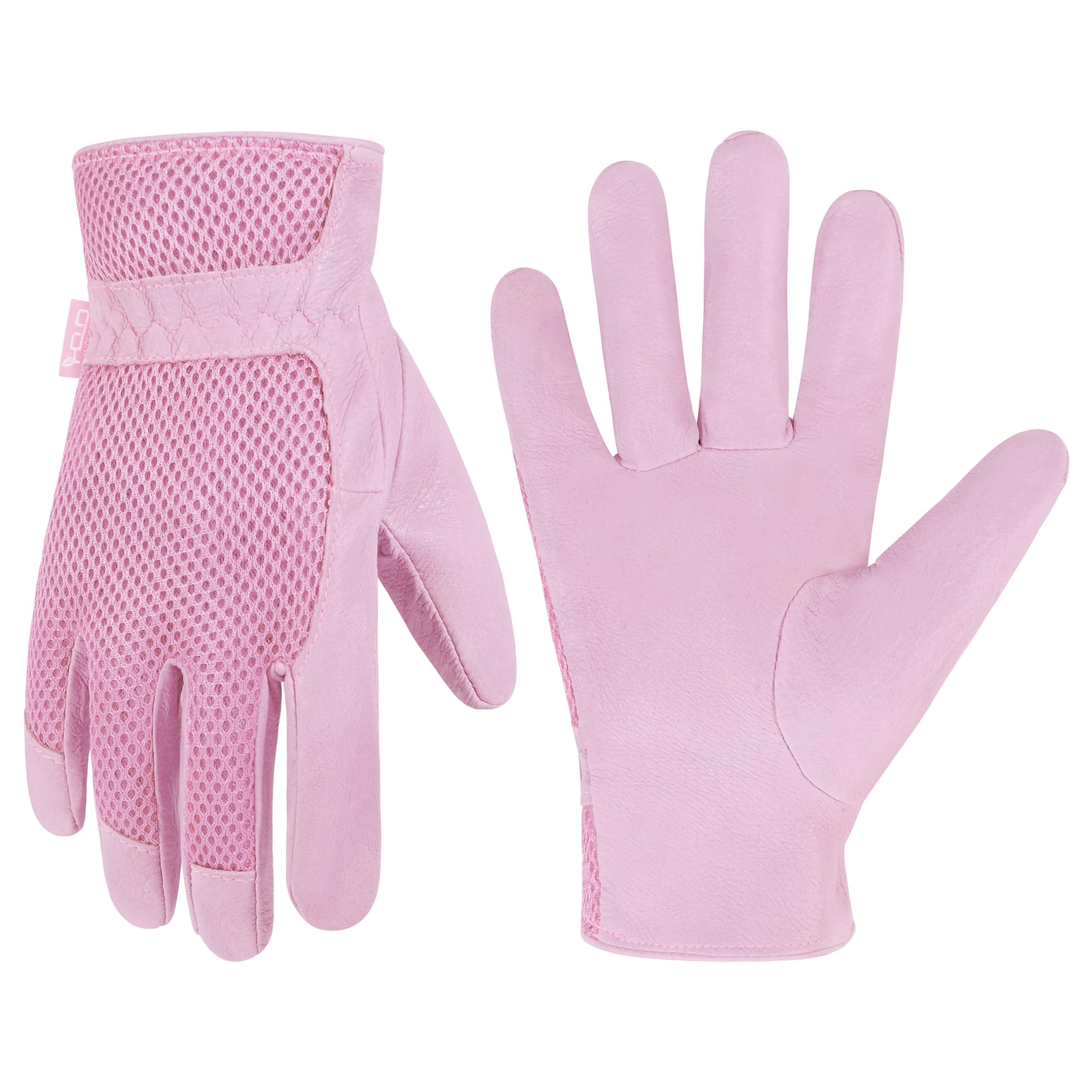 Leather Gardening Gloves for Women, 3D Mesh Comfort Fit- Improves Dexterity and Breathability, Pigskin Scratch Resistance Garden Working Gloves for Vegetable or Pruning Roses (Small, Pink)