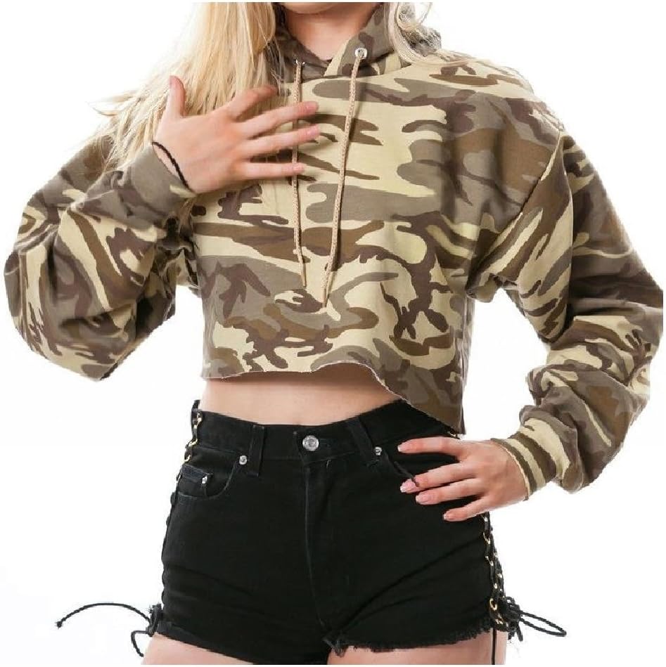 SportsX Women's Long Sleeve Pullover Hoodie Sweatshirts Camouflage Crop Tops