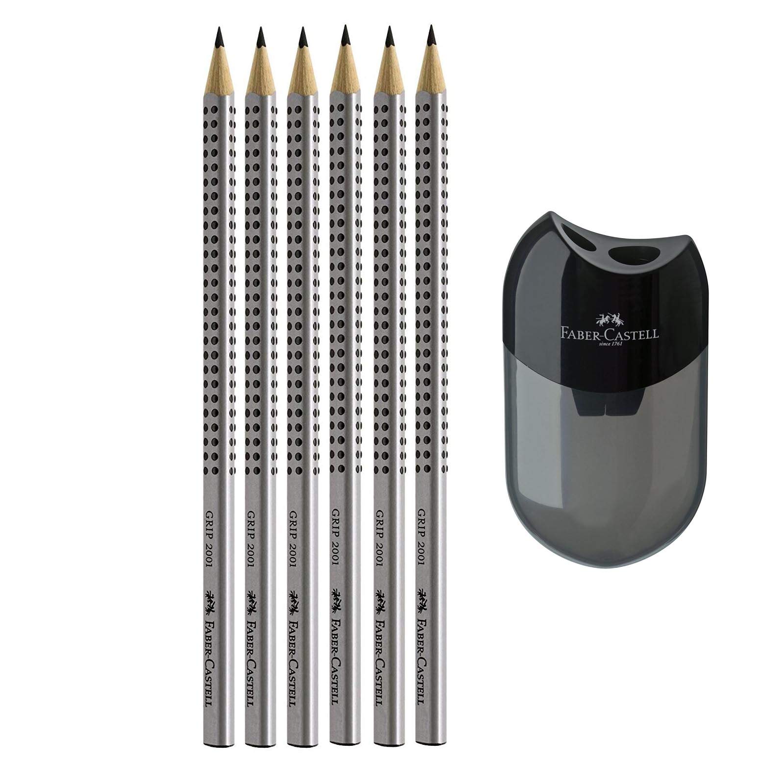 Faber-Castell Grip 2001 Pencil 2B Set of 6 with Double Sharpener