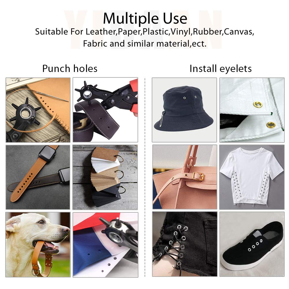 Leather Hole Punch Tool for Belt - Multi Hole Sizes Puncher for Belts, Watch Bands, Straps, Dog Collars, Saddles, Shoes, Fabric, DIY Home or Craft Projects - with 5/32