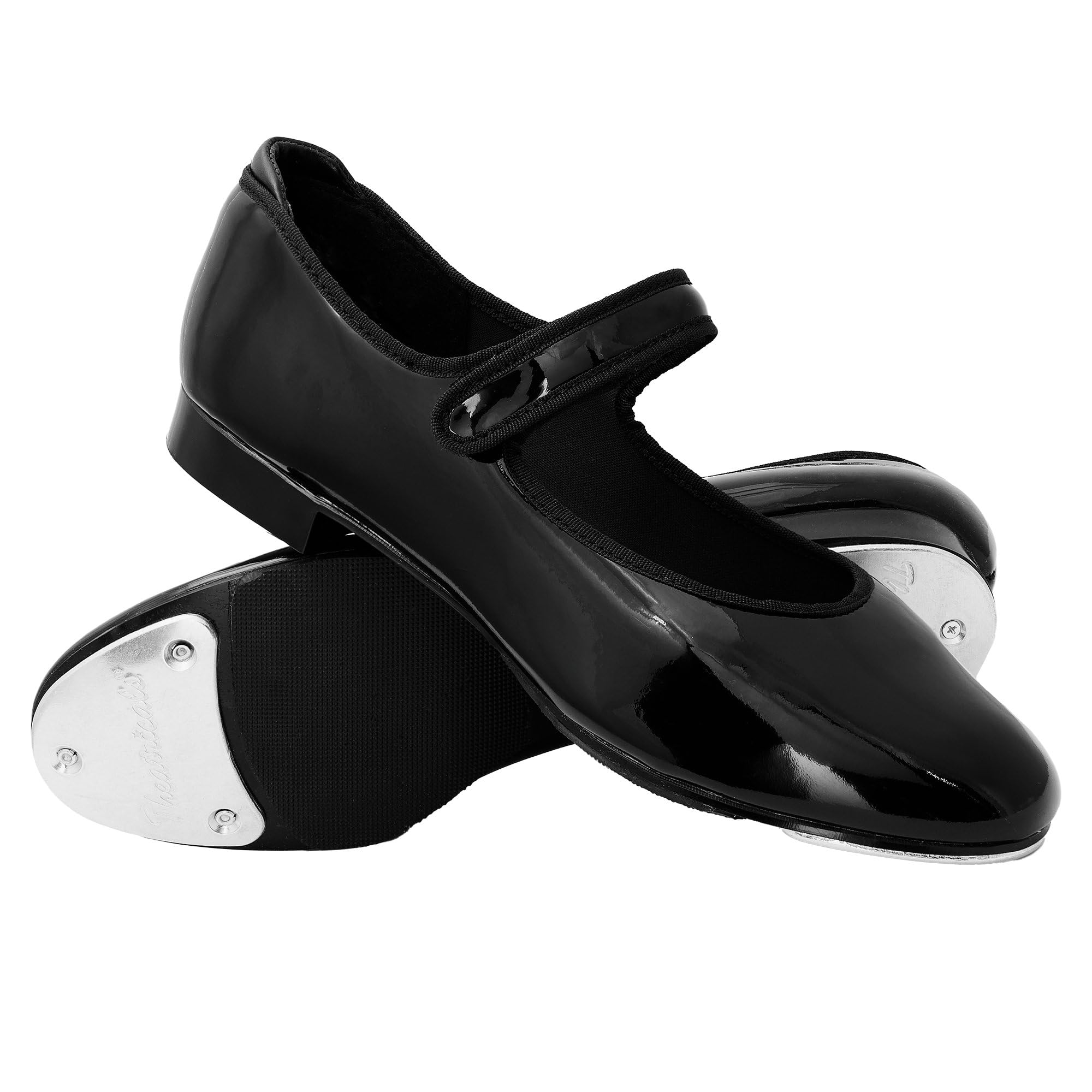 Theatricals Girls Hook and Loop Strap Tap Shoes Black Patent 08.0W T9050C Image