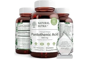 Natural Nutra Time Release Pantothenic Acid 500 mg, Vitamin B5 Supplement Helps Break Down Fat and Carbohydrates, Metabolism and Energy, Improve Muscle Health, Reduce Skin Spots, 60 Vegetarian Tablets
