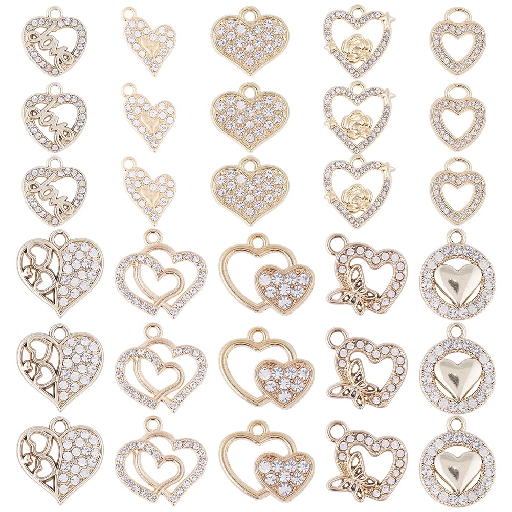 SUNNYCLUE 1 Box 40Pcs Valentines Day Heart Rhinestone Charms Heart Charms Love Charm Bulk Charm Crystal Hollow Love Pendants for jewellery Making DIY Earrings Bracelet Necklace Gift Supplies — image 1