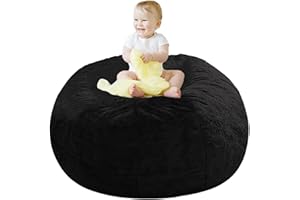 LLPCKPB Giant Fur Bean Bag Chair Cover for Kids Adults, (No Filler) Living Room Furniture Big Round Soft Fluffy Faux Fur Beanbag Lazy Sofa Bed Cover (Black, 3FT)