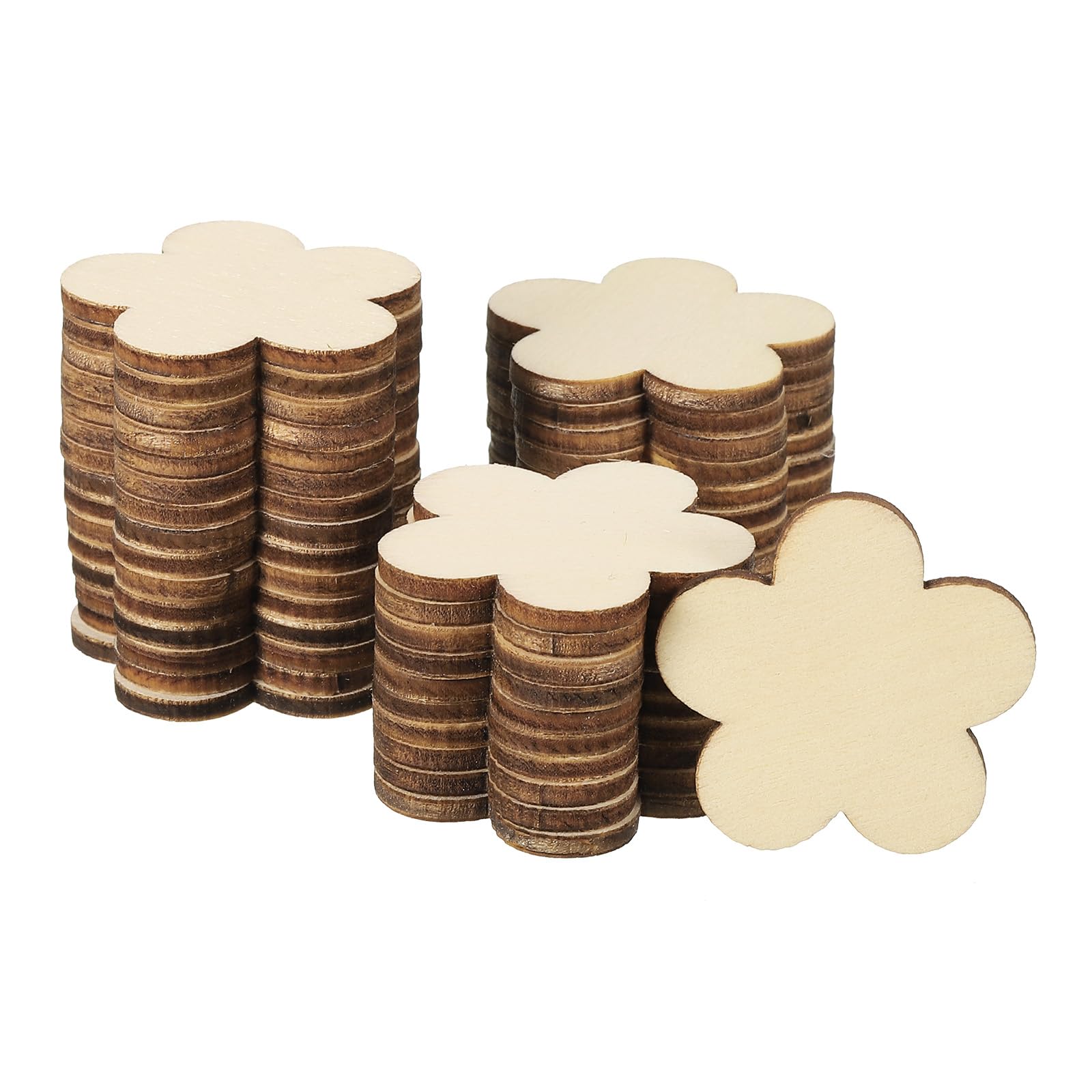 PATIKIL 35mm Wooden Flowers, 50 Pack Unfinished Wood Flowers Blank Wooden Cutouts Ornaments Natural Wood Pieces for Christmas Party Craft Projects
