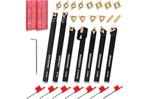 Eydutoi 21Pcs Kit Lathe Turning Tool Holders 7Pcs 3/8" 10mm Indexable Metal Tools Holder Boring Bar Set with 14Pcs Carbide In