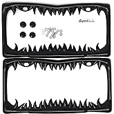 Superb Shark Tooth License Plate Frame (Black Painted Metal) with Screws Caps, Set of 2