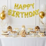 TONIFUL Gold Happy Birthday Balloons Banner 16 Inch Foil Letters with Straw view 5