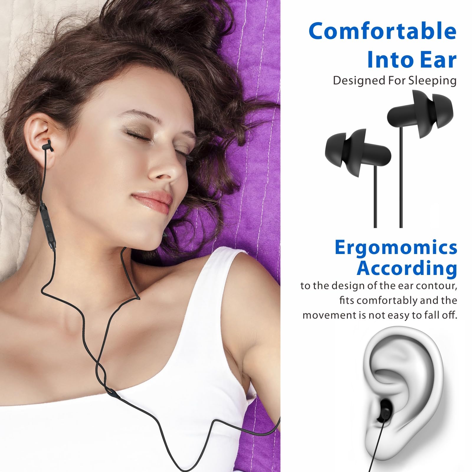 Hearprotek 2 Pairs Sleep Earbuds, USB c Earphones Headphones with Microphone-Silicone Noise Isolation Type c Earbuds Sleep Buds for Android Phone,Ideal for Sleeping, Snoring, Relaxation, Air Travel