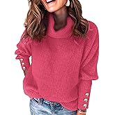 Libsorge Womens Oversized Turtleneck Sweaters Spring 2026 Lightweight Thin Ribbed Knit Button Cropped Pullover Top