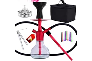 IMPACHETA 14" Premium Hookah Set - Portable Shisha Kit with Protective Carrying Case, Featuring Silicone Hose, Stainless Steel Bowl & Integrated Charcoal Tray (Red)