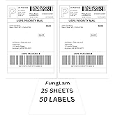 Half Sheet Shipping Labels 8.5x5.5 Inches, FungLam Half Page Labels, 8.5”x11” Self Adhesive Shipping Labels for Laser&Inkjet Printers, White Mailing Address Labels, 2 Labels Per Sheet, 50 Labels.