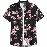 Floerns Men's Causal Summer Print Hawaiian Shirt Short Sleeve Button Down Beach Shirts Black Floral S
