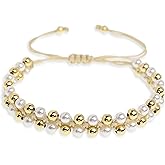 BXDA Gold Ball Beads String Bracelets for Women, Charm Handmade Adjustable Boho Braided Rope Friendship Bracelet Summer Beach Jewelry Gift