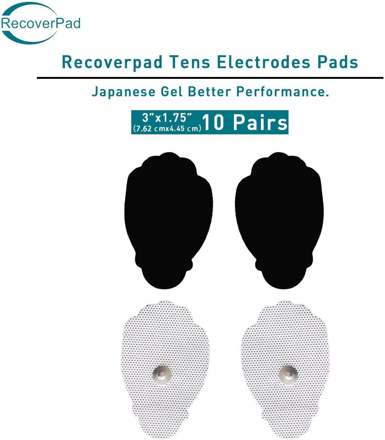 RecoverPad 20 Pads TENS Electrodes,Premium Quality Large Snap On Pads 10 Pairs (20 Pads) Electro Pads for TENS Therapy - Universally Compatible with Most TENS Machine Models