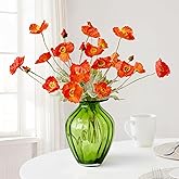 JINWOE Flame Dark Orange Artificial Poppy Silk Flowers, 6Pcs Lifelike Faux Poppies Stems Flowers for Decoration, Long Stems Faux Bouquet for Indoor Table Centerpiece Kitchen Wedding Home Cemetery