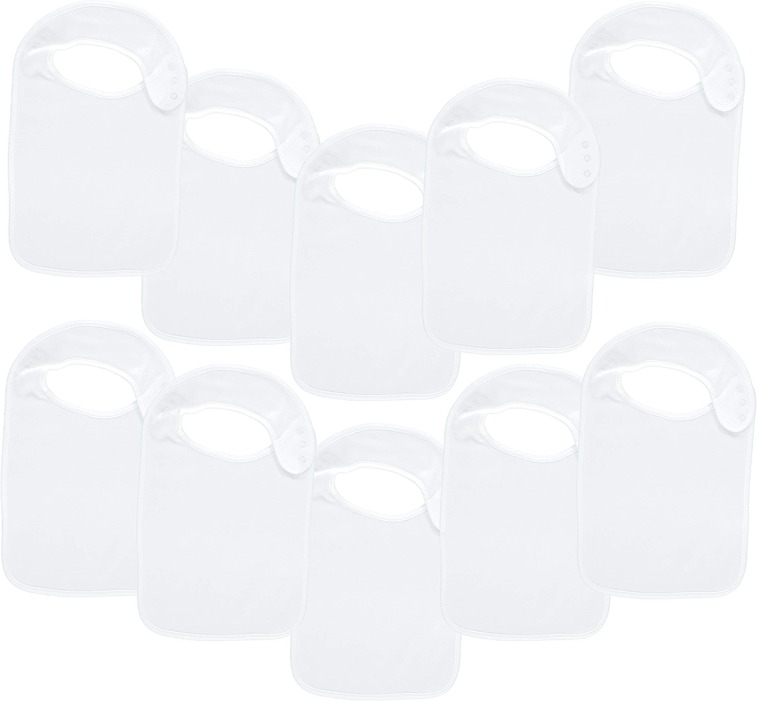 Baby Lounge Big Large Baby and Toddler Bibs 10-Pack Extra Coverage - Soft Drool Absorbing, Easy to Clean - 6 to 24 Months, White