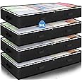 Budding Joy 4 Pack Under bed Storage Containers Organizer Large Capacity Underbed Clothes Storage Bins Organization and Storage Bedroom Foldable Storage Bags with Clear Window Black