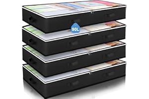 Budding Joy 4 Pack Under bed Storage Containers Organizer Large Capacity Underbed Clothes Storage Bins Organization and Stora