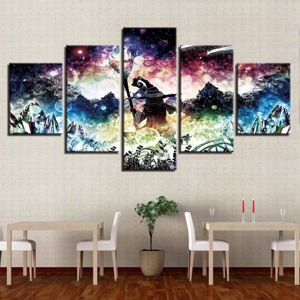 Canvas Pictures Modular Poster Hd Print 5 Pieces Anime Dragon Paintings Artwork Framework Modern Decoration for Living Room Wall(Belt Frame) - 200 * 100CM