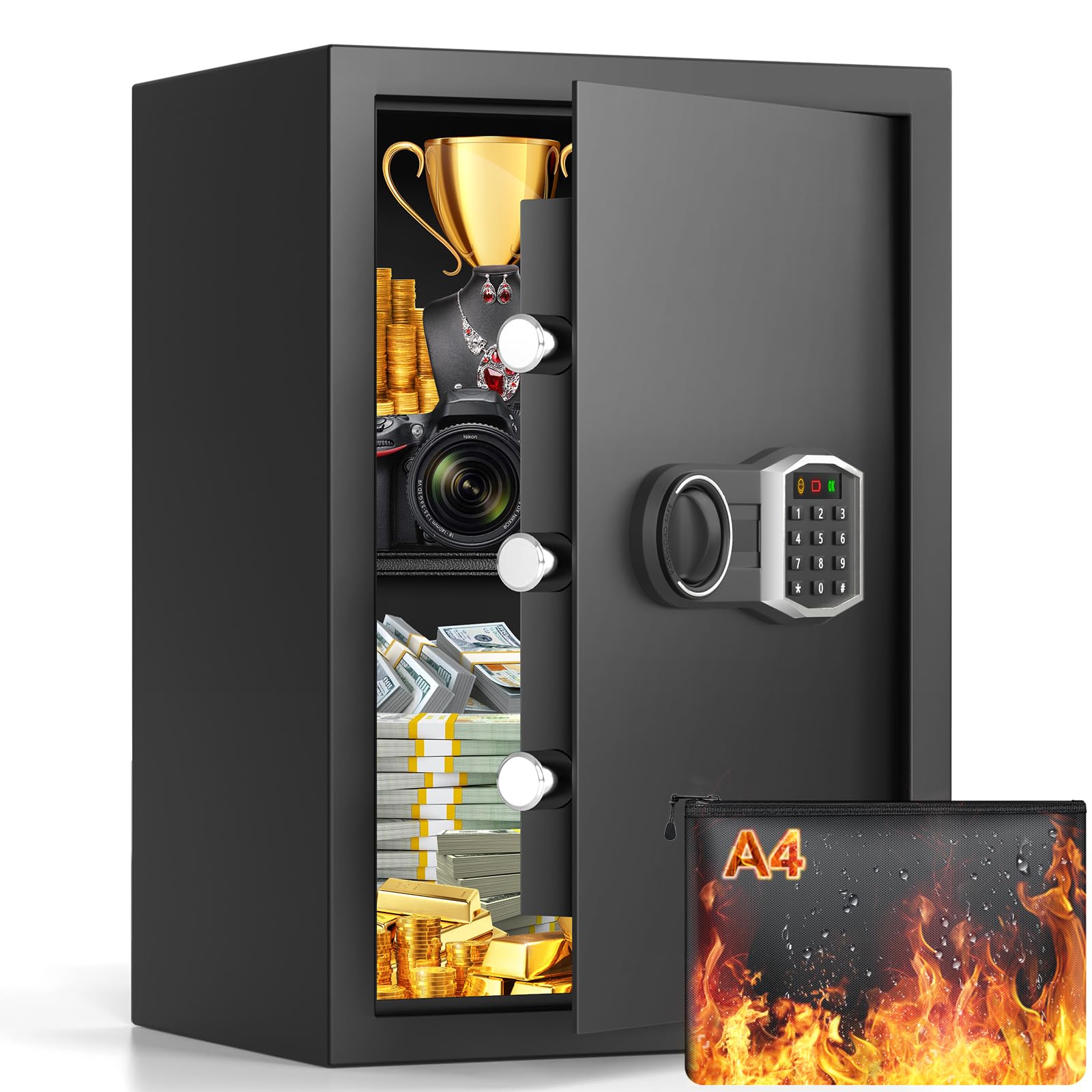 Photo 1 of 3.0 Cub Large Home Safe Fireproof Waterproof, Digital Firep roof Safe Box With Fireproof Bag, Combination Lock and Alarm Systerm, Fire Safes for Home Documents Money Valuables