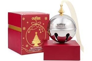 OUMEE 2025 Christmas Bell Ornaments, Sleigh Bell Annual Silver Bell for Christmas Tree Decorations Anniversary Holly Bell Holiday Keepsake