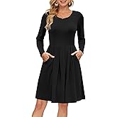 AUSELILY Long Sleeve Dress Women 2025 Crew Neck Fall Dresses Casual Knee Length Dress with Pockets