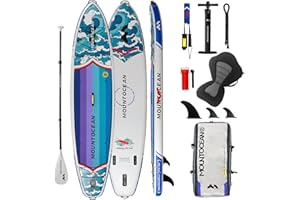 MOUNTOCEAN 11'4''Inflatable Paddle Board with Kayak Seat, Premium Paddle Board Accessories, Non-Slip Comfort Deck, Dual Bungees, Camera Mount, Stand Up Paddleboard Inflatable for Adults, Paddleboarding,Surfing