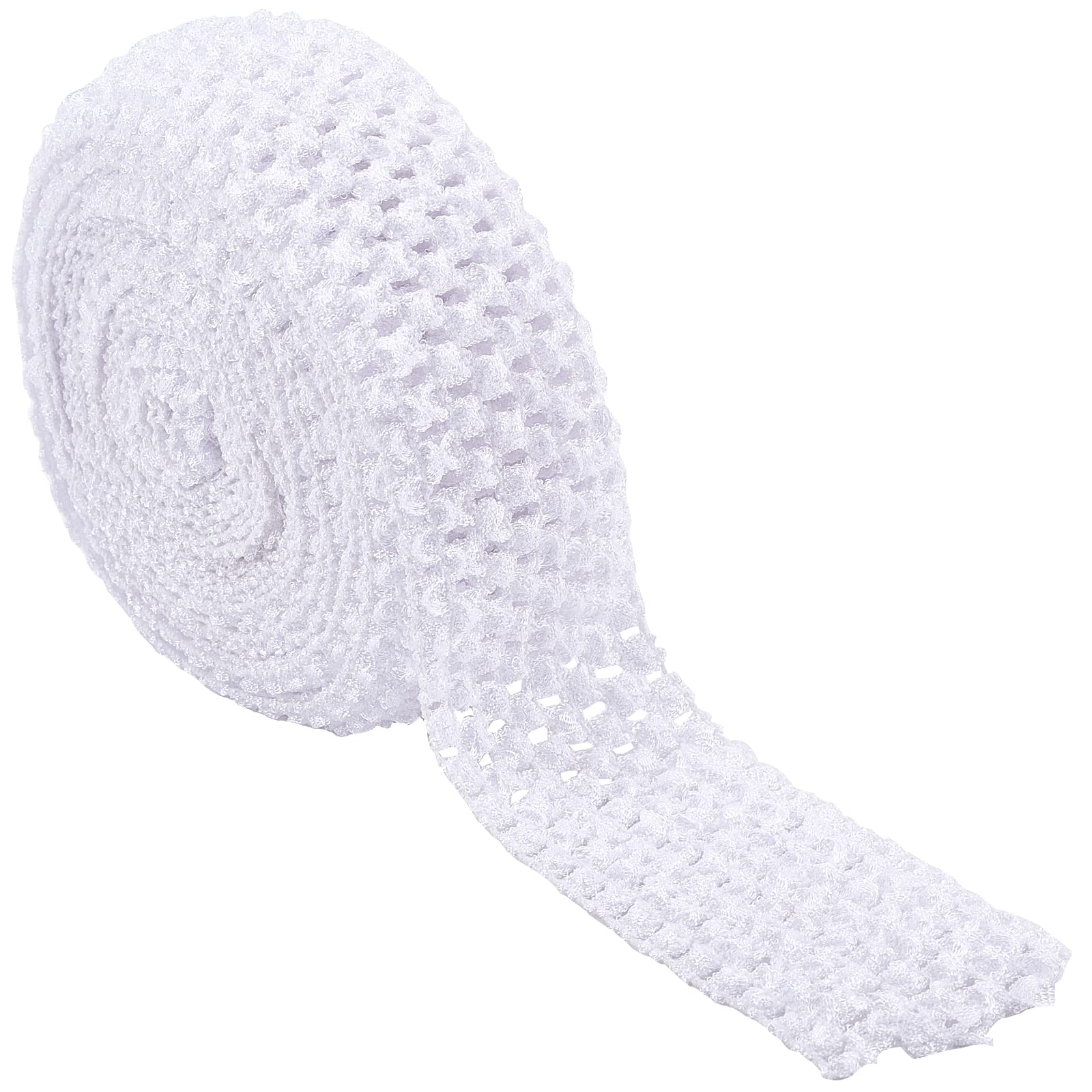 GORGECRAFT 1 Roll 5.5 Yards Wide Elastic Crochet Headband Ribbon 2.2" Crochet Stretch Trim Fabric for Hair Accessories Tube Top, White — image 1