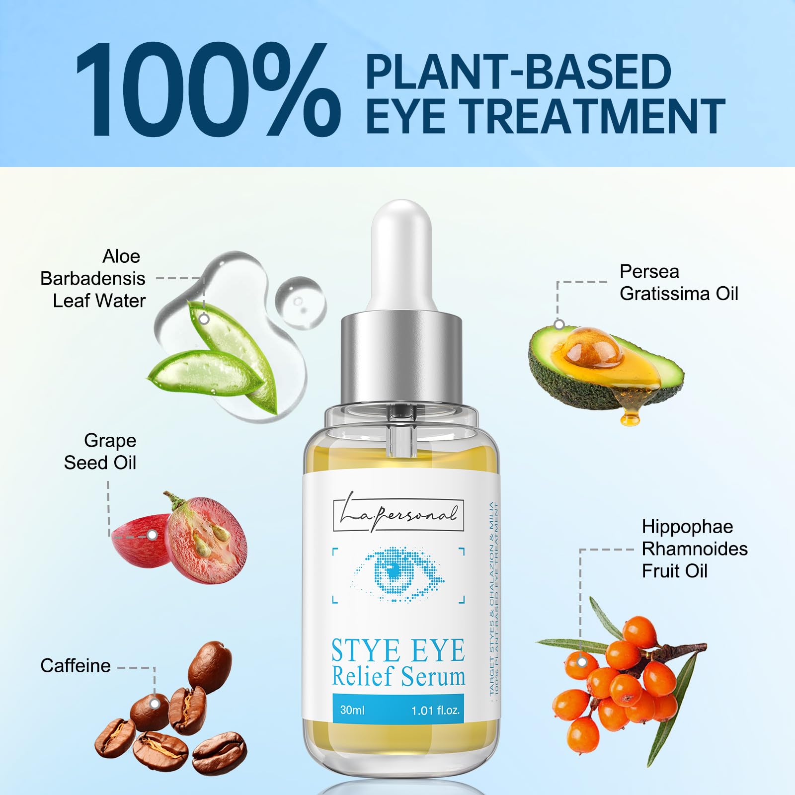 LA.PERSONAL Caffeine Eye Serum, Eye Relief Serum for Reducing Irritation, Moisturizing 1.01 Fl oz/30 Ml