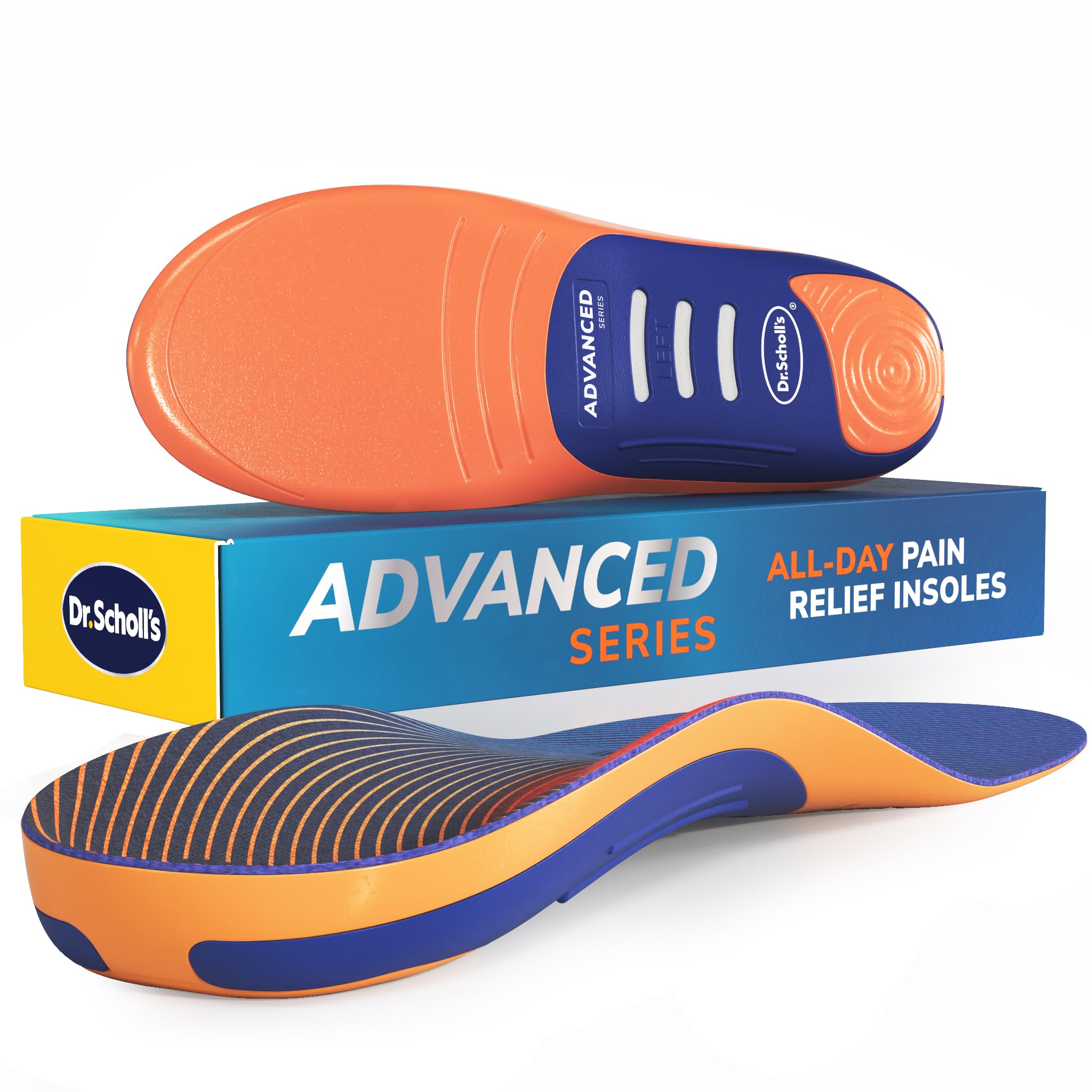 Photo 1 of Dr. Scholl’s Advanced Pain Relief Insoles for Men Women, Heavy Duty Orthotics Inserts for Work Shoes & Boots, Plantar Fasciitis & Arch Support, Flat Feet, Shock-Absorbing, Supports up to 340 lbs