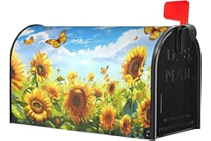 Identiy Flying Butterflies and Sunflowers Mailbox Covers Magnetic Standard Size,Spring Summer Floral Magnetic Mailbox Covers Mailbox Wraps Post Letter Box Cover for Holiday Outside Yard Decor 18"x21"