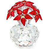 H&D HYALINE & DORA 2.8" Red Crystal Poinsettia Figurine Crystal Glass Flower Figurines for Women Poinsettia Ornament for Christmas Centerpiece Table Decor