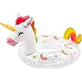 Zainpe Unicorn Inflatable Pool Float with Glitters Inflation Swimming Ring Outdoor Water Inflatable Lounge Raft Tube Summer Fun Beach Floaties Vinyl Swim Floaty Pool Toy for Kids Adults White